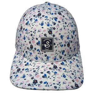 Swannies Golf Hat White Blue Floral Snapback OS Adjustable Logo Patch Flower